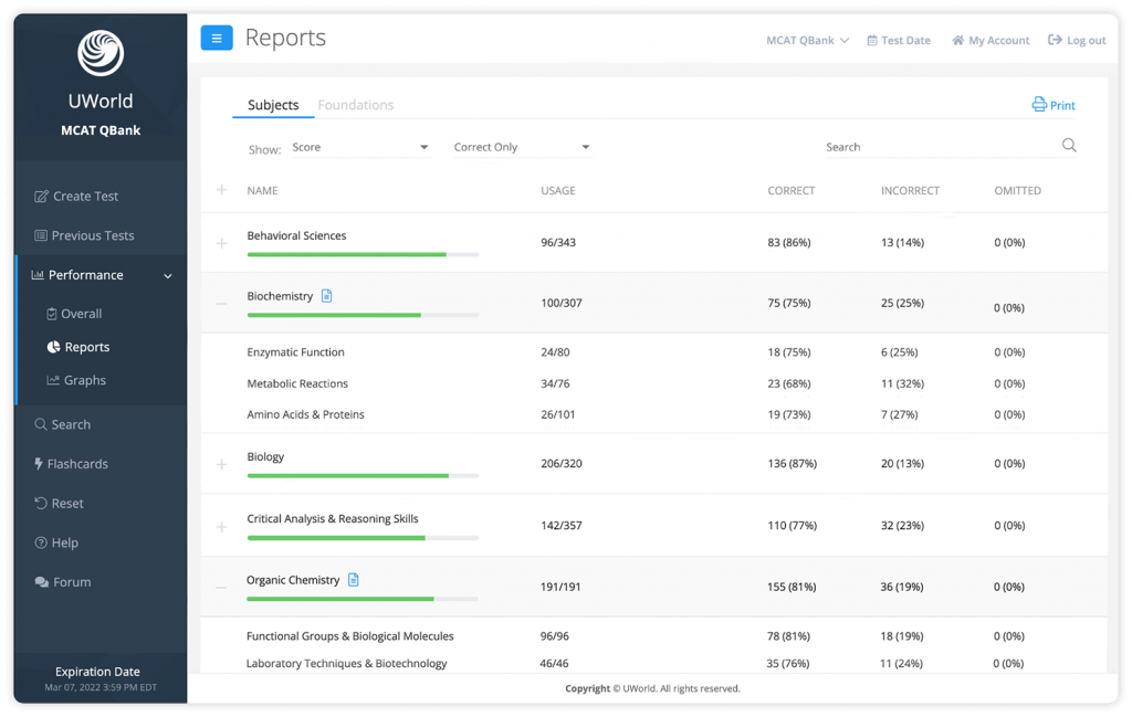 UWorld MCAT QBank Feature Update MultiSubject Selection