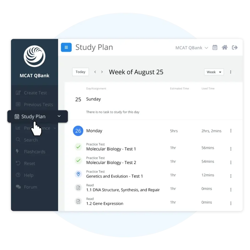 UWorld MCAT study planner feature