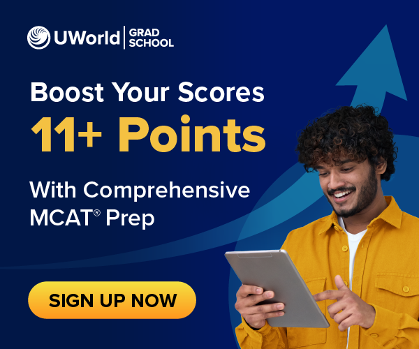 A student boosting their score with UWorld’s MCAT® prep.