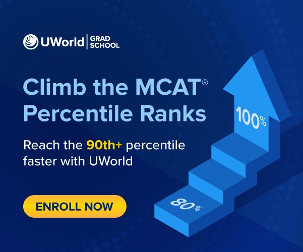 Climb the MCAT® percentile ranks with UWorld’s MCAT Prep Course.