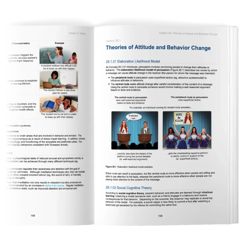 UWorld behavioral science MCAT book page depicting realistic scenarios of MCAT concepts